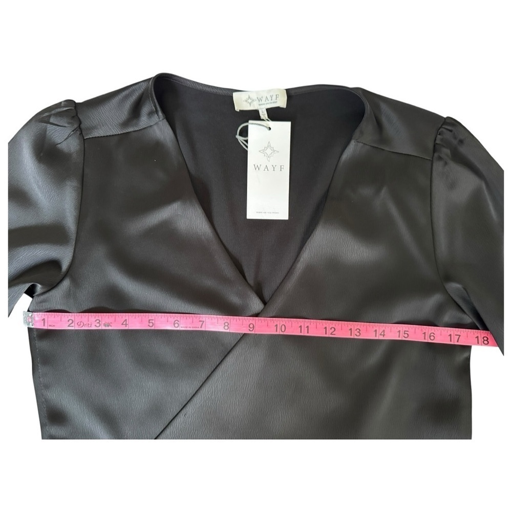 β¨ WAYF Black Satin Feather Cuff Bolero Jacket β Size L (NWT) β¨ - Picture 4 of 7